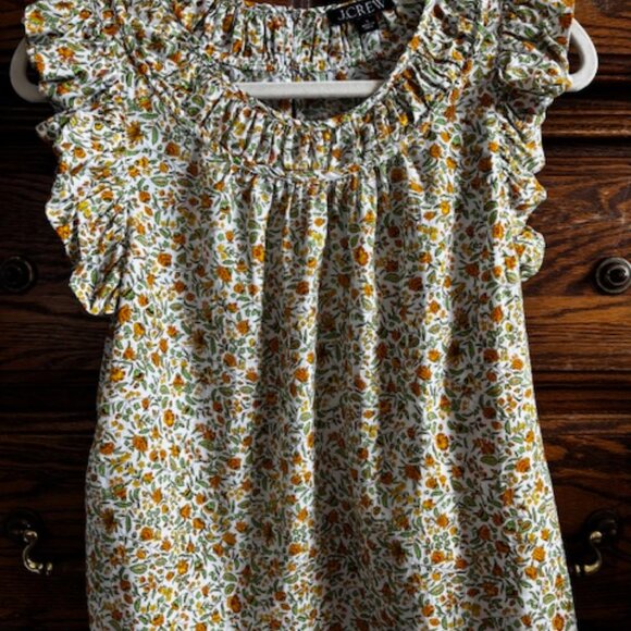 J. Crew Gathered Ruffle-Sleeve Top in Floral Vines Cotton Voile - Picture 3 of 4
